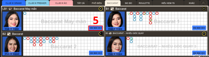 Bước 3: Chọn bàn chơi W88 Baccarat