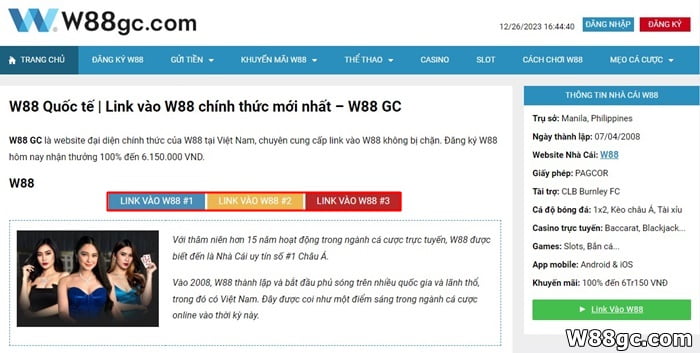 Trang chủ website W88gc.com
